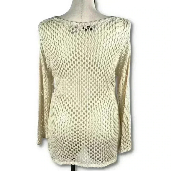 Le Moda womens sweater size XL cream crocheted grannycore resort wear coverup - Picture 4 of 10